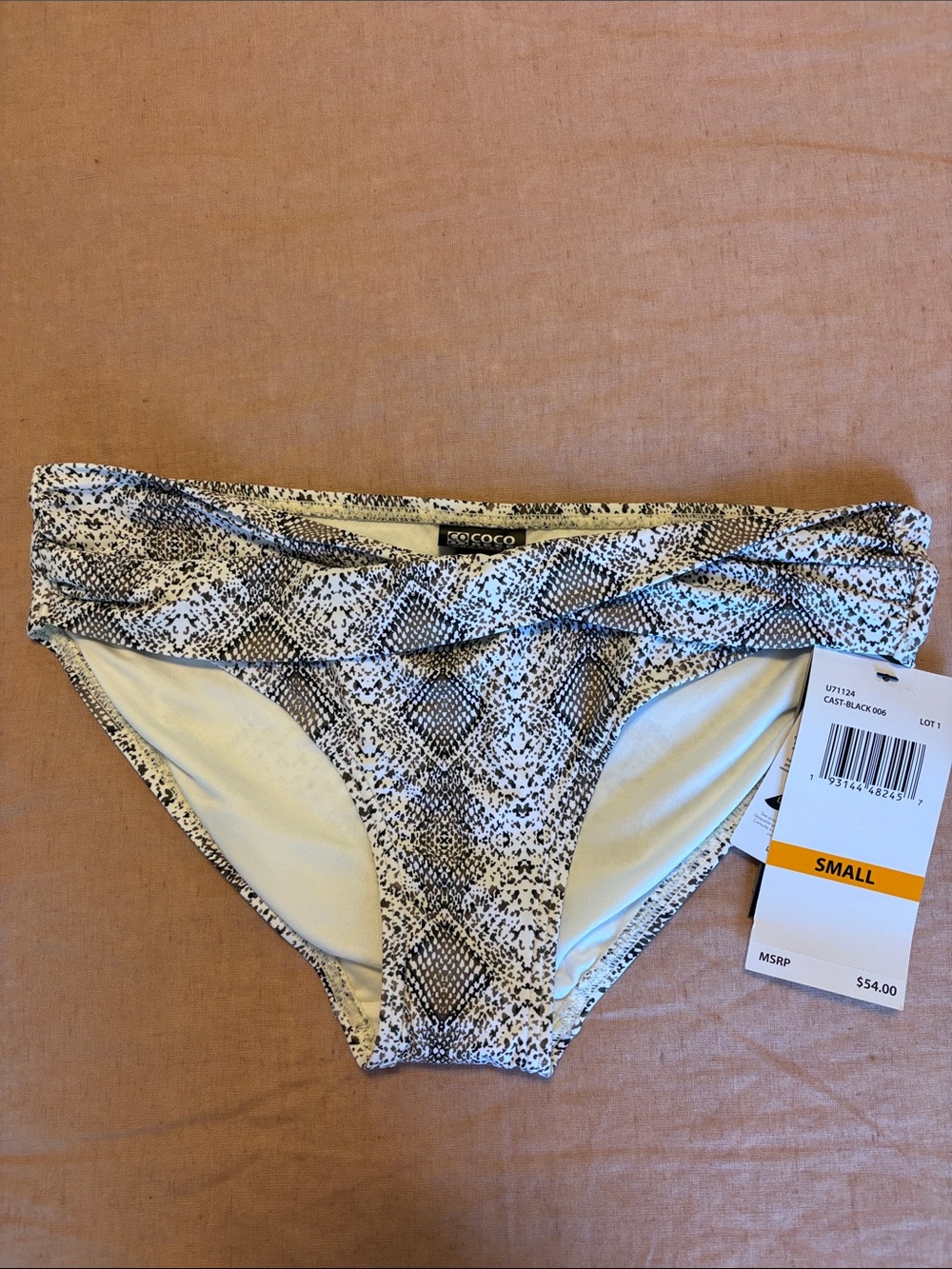NWT Coco Reef Women's Cream & Black Snakeskin Bikini Bottom - Small